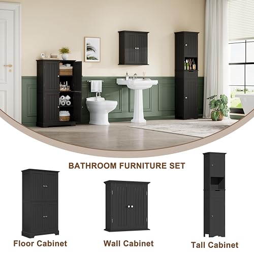 ChooChoo 67-Inch Tall Narrow Bathroom Cabinet with Adjustable Shelves, Black