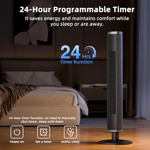 Black 41-Inch Tower Fan with Remote, 6 Speeds & 4 Modes - Oscillating Bladeless Fan