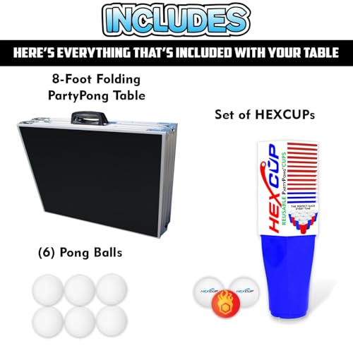 PARTYPONG 8-Foot Folding Table with Cup Holes & LED Lights - Black, Base Model