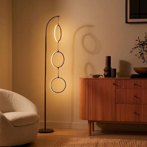 Black 3-Ring Modern Floor Lamp - Tall Arc Standing Light for Living Room Decor