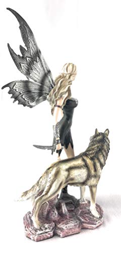 Fantasy Fairy and Snow Wolf Figurine - Handcrafted 11x8 Inch Collectible Sculpture