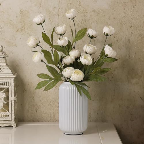 Cream Faux Silk Peony Artificial Flowers Stems - 12 Pack, 27 Inch for Vase & DIY Decor