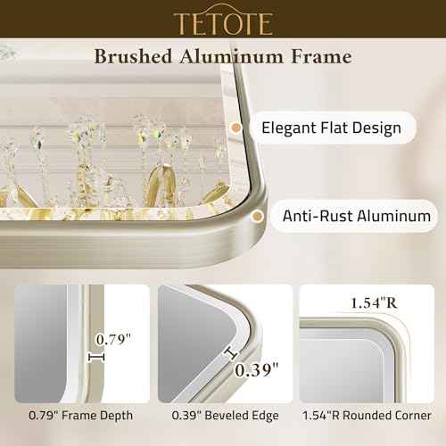 24x30 Inch Brushed Nickel Bathroom Mirror - Beveled Edge, Rounded Corners, Tempered Glass, Over Sink