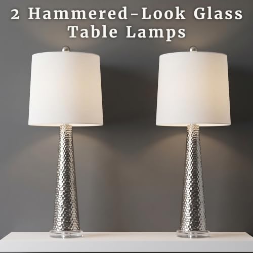 Set of 2 Modern Silver Table Lamps - 12x30.25 Inch Home Decor