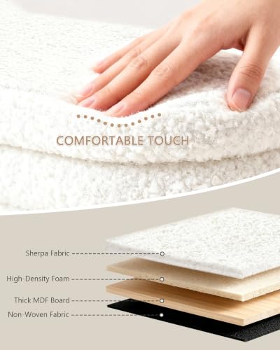 43-Inch White Sherpa Storage Ottoman Bench, Modern Footrest & Seat