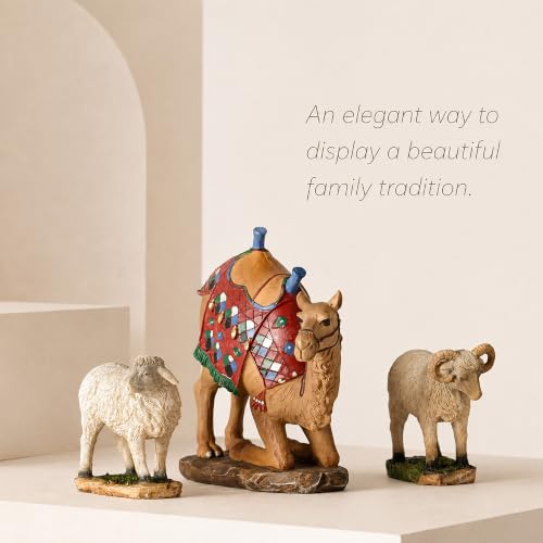 Three Kings Gifts Awassi Sheep & Camel Add-On Set for 14-Inch Nativity Scene, Polystone Animals with Hand-Painted Details