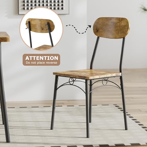 VECELO Rustic Brown 3-Piece Dining Set for 2, Space-Saving Kitchen Table & Chairs