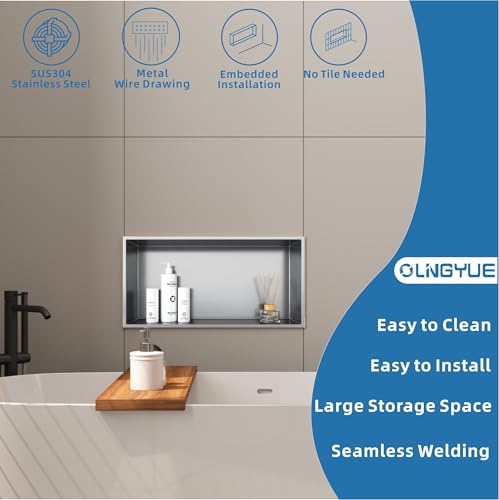 OLNGYUE Brushed Nickel Stainless Steel Recessed Shower Niche 24x12 inch Wall Shelf