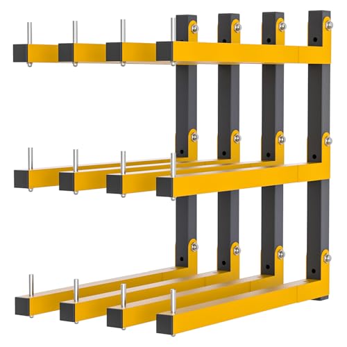 Yellow 4 Pack Lumber Storage Wall Mount Racks - 6-Tier Heavy Duty Garage Shelving