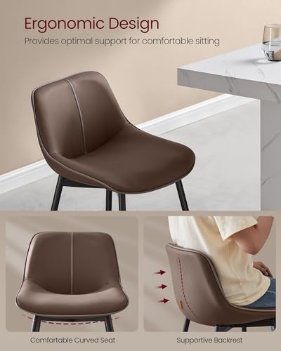 VASAGLE Counter Height Bar Stools Set of 2 - Coffee Brown, 24.8 Inch, Modern Backrest