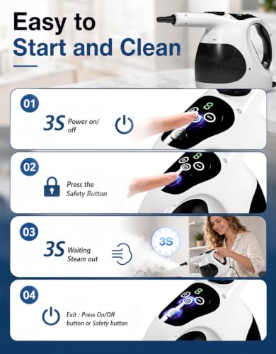 KZTUPJ Handheld Steam Cleaner - Fast 3s Heat, 400ML Tank, Lightweight & Multi-Surface