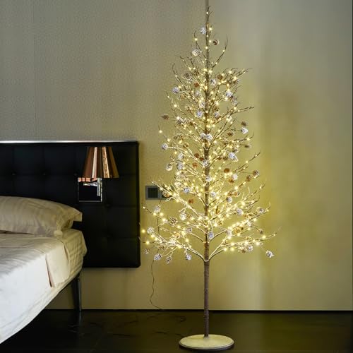 Fudios Lighted Pinecone Tree 6ft Winter Christmas Decor with Timer & Dimmable Lights