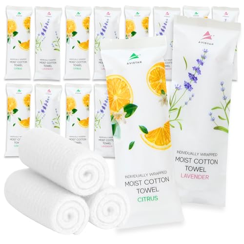 Avistar 60 Count Citrus & Lavender Moist Hand Wipes - Individually Wrapped, Travel-Size, Spa-Feel Refreshing Towelettes for Face & Hands, Disposable, Hot or Cold Use