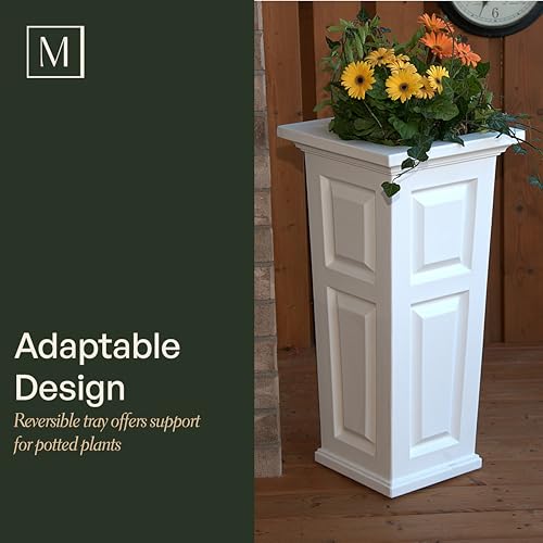 Self-Watering Square Planter Pot - 32in Tall Black Outdoor Garden Container with Drainage