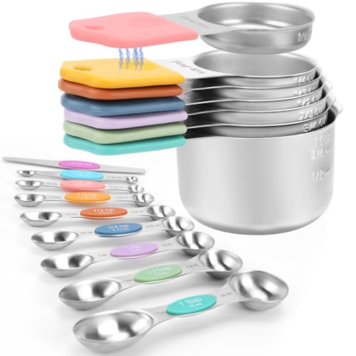 Magnetic Measuring Cups and Spoons Set - Heavy Duty 304 Stainless Steel, Color Variations