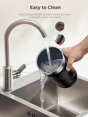 Ecoflarix 350ml Electric Milk Frother - Charcoal Gray, 4-in-1 Hot & Cold, Fast Frothing
