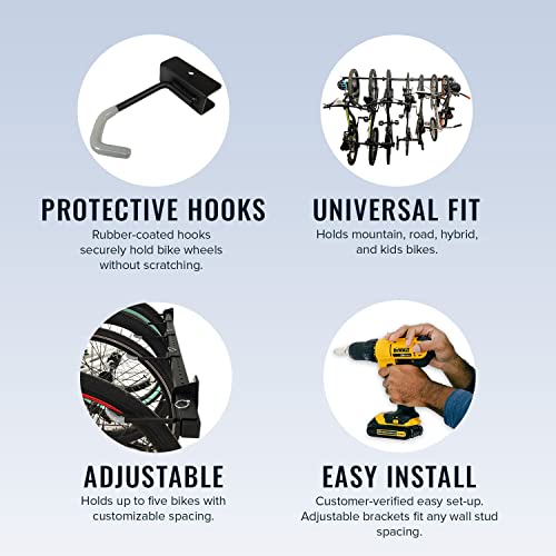 Heavy Duty Wall-Mounted Bike Rack for 5 Bicycles - Space-Saving Vertical Storage