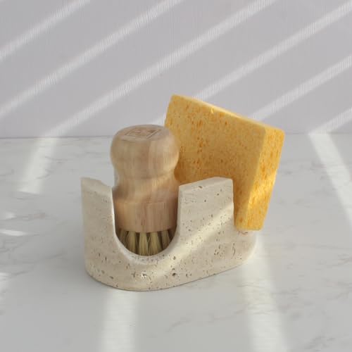 Travertine Marble Sponge Holder - Beige 2-Slot Sink Organizer & Drying Rack