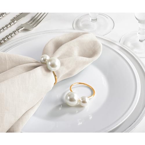 Wonlex Gold Pearl Napkin Rings Set of 12 for Weddings & Holidays