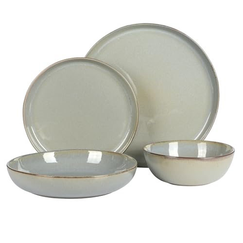 Green 16-Piece Dinnerware Set for 4 - Plates & Bowls Reactive Glaze