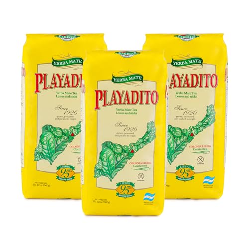 Playadito Yerba Mate Tea 3kg (6.6lbs) - Mild, Light, Suitable for Beginners + 1.1lb Pack of 3