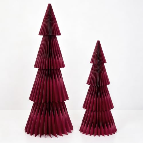 PAPER JAZZ Red Middle Large 2-Pack Honeycomb Christmas Trees – 37" & 27" Floor Decor (Variation: Red Middle)
