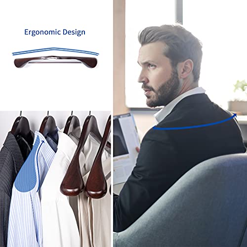 Nature Smile Mahogany Wooden Suit Hangers 6 Pack – Extra Wide Shoulder, Non-Slip Bar, 360° Swivel Hooks