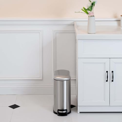 Small Trash Can with Soft-Close Pedal, Removable Inner Bucket, Silver - 2.6 Gallon Narrow