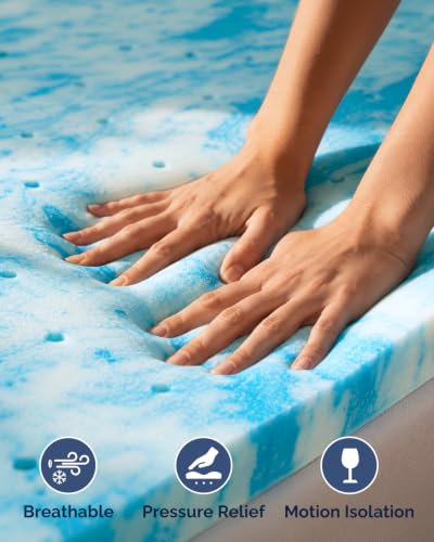 Queen Memory Foam Mattress Topper 3 Inch Cooling Gel Pad - Balances Comfort & Support
