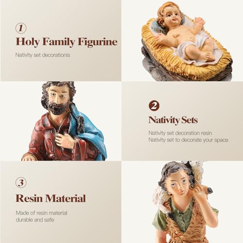 Magicsculp Nativity Scene Set - 11-Piece Hand-Painted Holy Family Figurines for Christmas Decorations