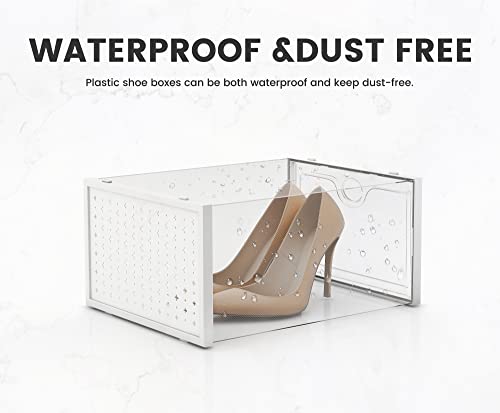 Pinkpum XXL 12 Pack Clear Stackable Shoe Storage Boxes - Large Capacity, Breathable, Easy Assembly