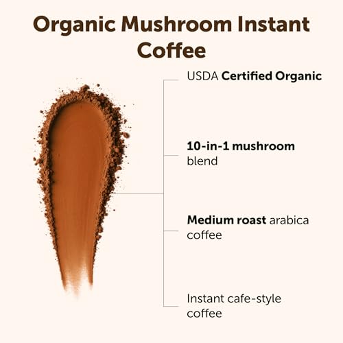 Organic Mushroom Coffee Powder 28oz - 10 in 1 Instant Arabica Blend with Lions Mane & Reishi - Pack of 1
