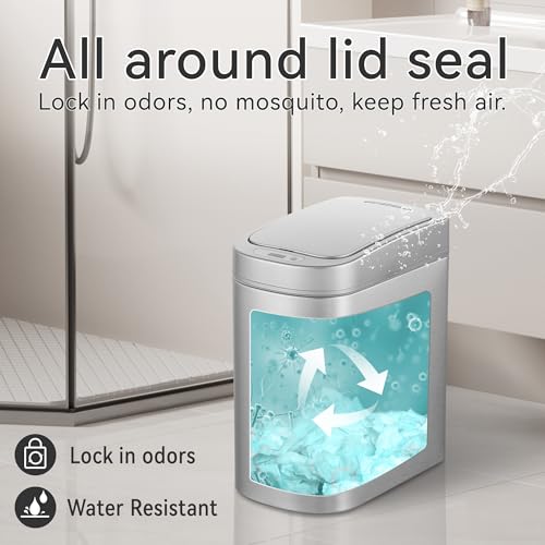 Ninestars Small Automatic Motion Sensor Bathroom Trash Can, 1.8