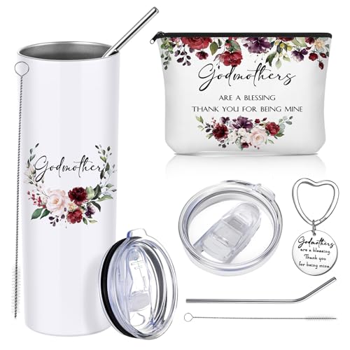 Sieral Godmother Proposal Gift Set Wine Red Flowers - Tumbler, Makeup Bag, Keychain