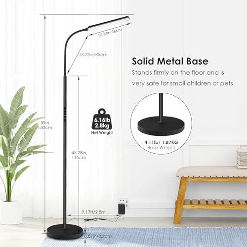 Dimunt Black LED Floor Lamp with Stepless Dimming & Color Temp Adjustment