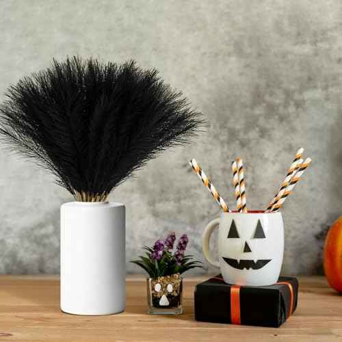 30Pcs Faux Pampas Grass,21.6" Artificial Pompous Grass for Home Wedding Boho Valentine St. Patrick Independence Halloween Fall Christmas Party Decor,Black
