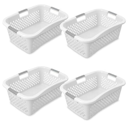 Home Logic 1.5 Bushel Plastic Laundry Basket 4 Pack - Ventilated Collapsible Hamper with Handles for Bedroom Bathroom Closet