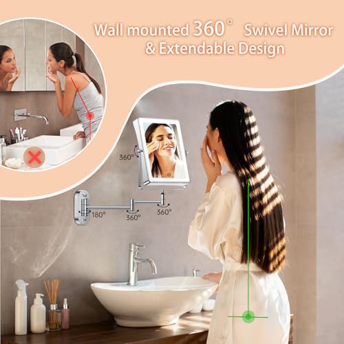 FASCINATE Chrome 8.7-Inch Rechargeable Wall Mounted Makeup Mirror with 5000mAh Battery