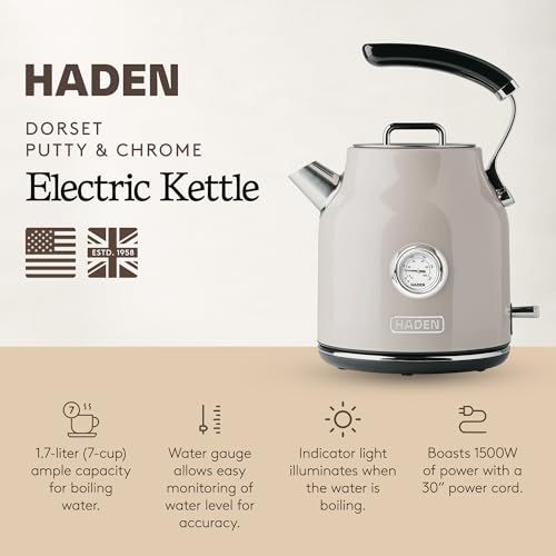 Haden Dorset 1.7L Putty & Chrome Stainless Steel Electric Kettle