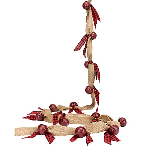 Tatuo Black and Red Rustic Burlap Garland with Bells, 9ft Christmas Decor