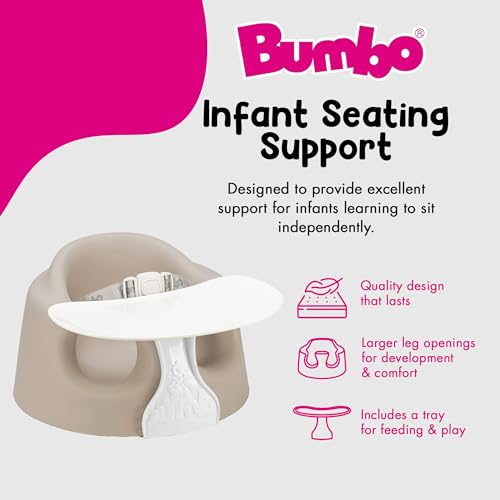 Bumbo Baby Soft Foam Floor Seat Plus+ with Tray - Taupe, 3-12 Months, Support & Safety
