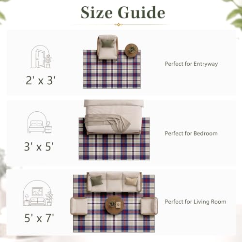 Zzzboro 5'x7' Plaid Tartan Washable Rug with Non-Slip Backing - Modern Home Decor