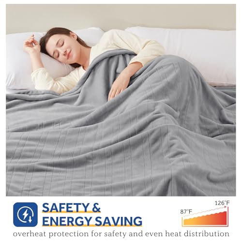 Sealy Full Size Electric Heated Blanket 80x84 Light Grey with Auto Shutoff