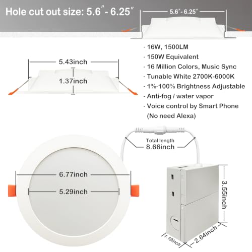 MELPO 12-Pack 6 Inch Smart Recessed LED Ceiling Lights RGBWW Compatible with Alexa & Siri