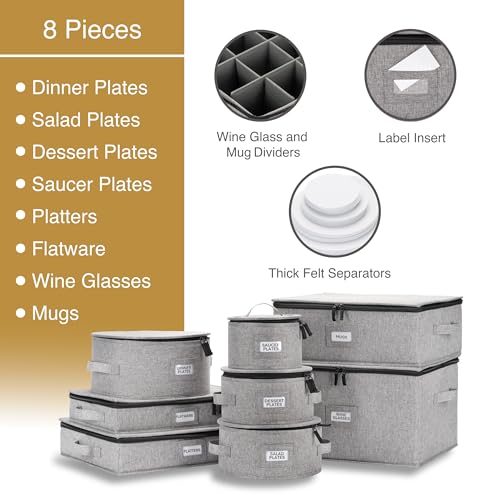 8-Piece Heavy Duty China Storage Container Set with Lid - Dish & Glass Organizer, Stackable, For Fine China and Dinnerware - Variation of THIS listing