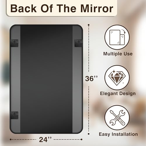 Black Bathroom Vanity Mirror Set - 36x24 Inches, 2 Pack - Over Sink Wall Mirrors