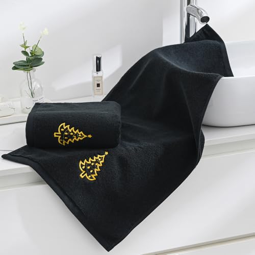 Sense Gnosis Black Hand Towel Set of 2 - 100% Cotton 13 x 29