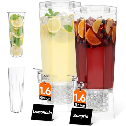 Large 1.6 Gallon Drink Dispenser with Fruit Infuser and Ice Storage - Party Beverage Dispenser Set