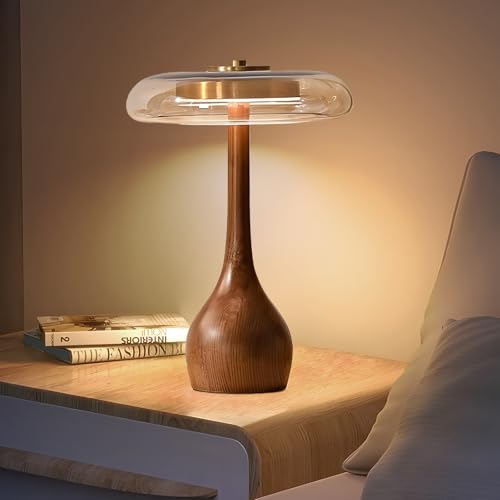 Gold Small Teardrop Table Lamp with Wooden Base - 12.4 Inch Bedroom Decor