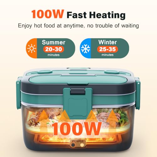Electric Heated Lunch Box 2.8L Food Warmer Portable Stainless Steel & Plastic - Gray & Green